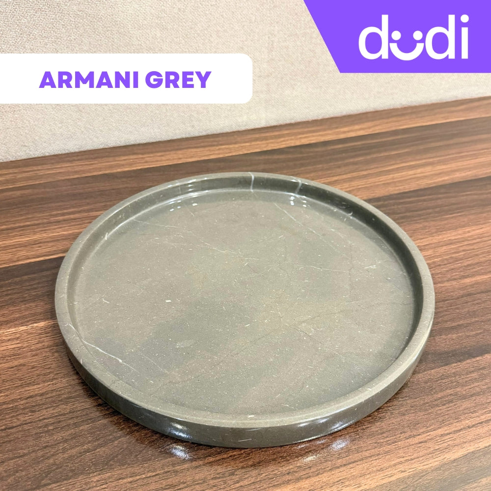 Jungle Green & Armani Grey Natural Marble | Multipurpose Round Trays | 12 Inches