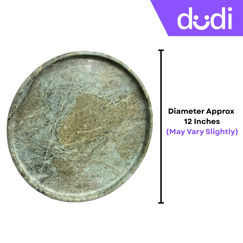 Jungle Green & Armani Grey Natural Marble | Multipurpose Round Trays | 12 Inches