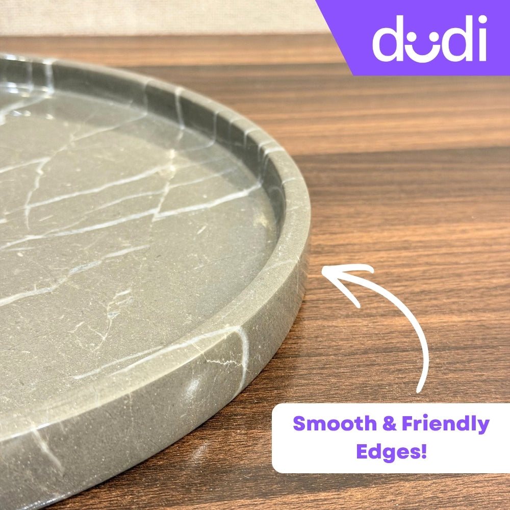 Jungle Green & Armani Grey Natural Marble | Multipurpose Round Trays | 12 Inches