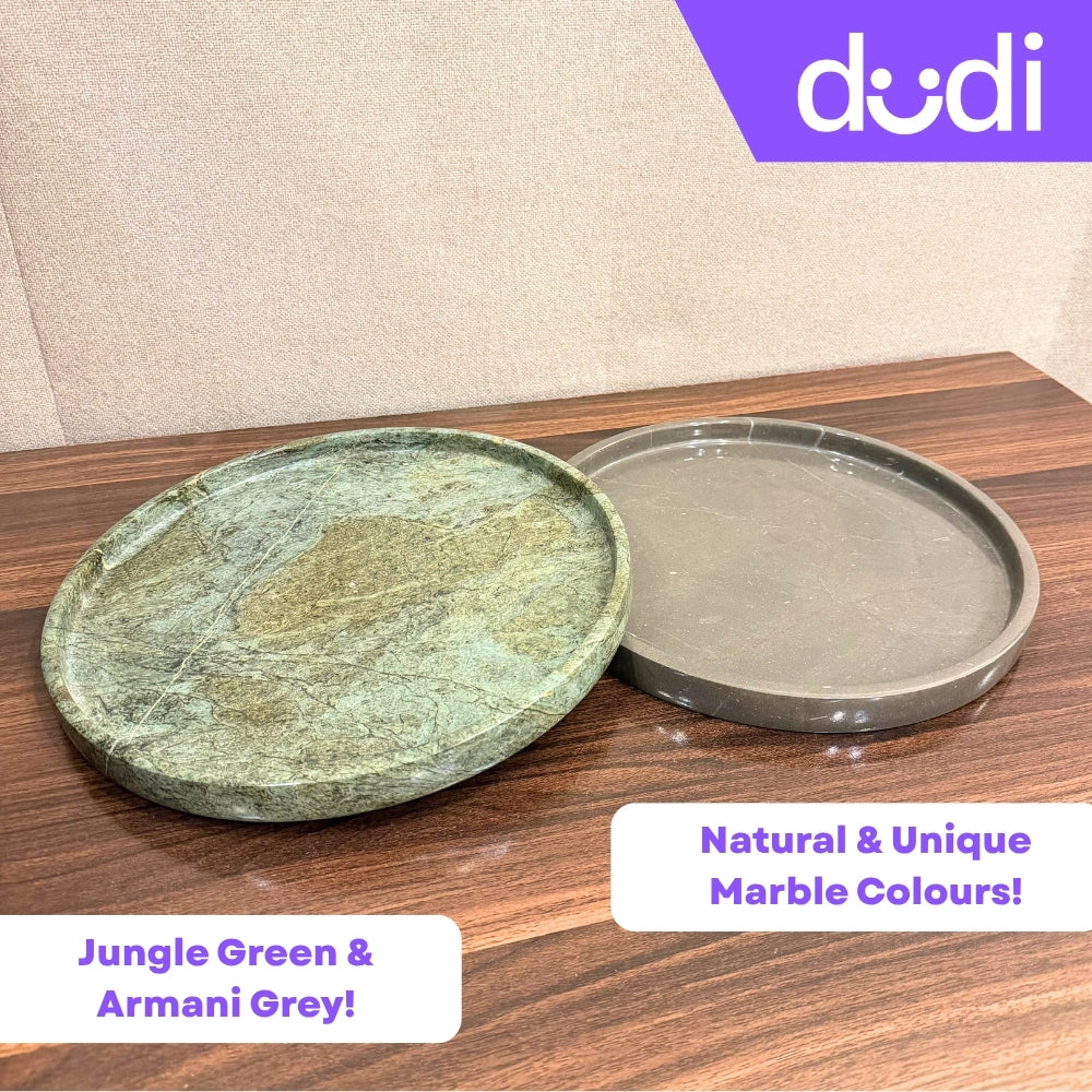 Jungle Green & Armani Grey Natural Marble | Multipurpose Round Trays | 12 Inches