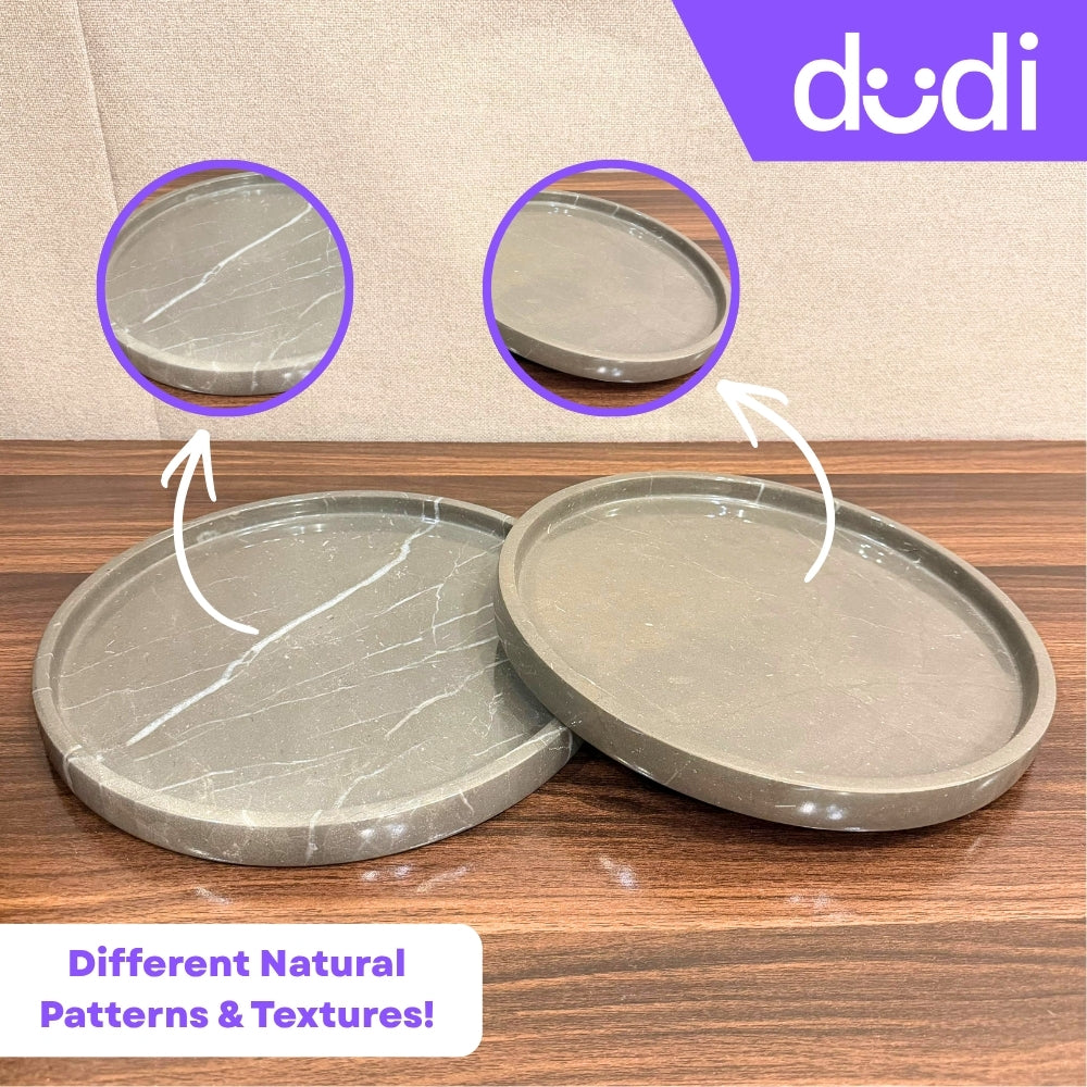 Jungle Green & Armani Grey Natural Marble | Multipurpose Round Trays | 12 Inches