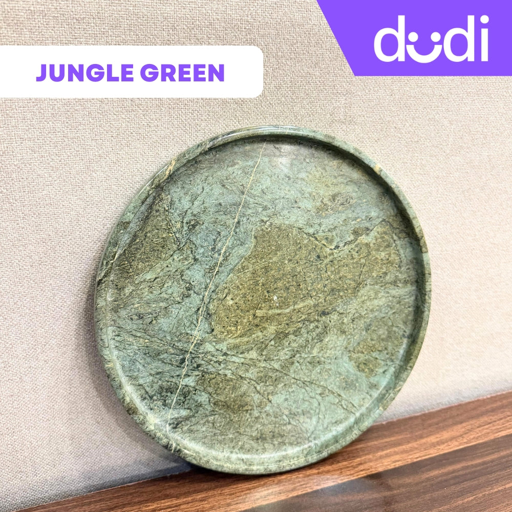 Jungle Green & Armani Grey Natural Marble | Multipurpose Round Trays | 12 Inches