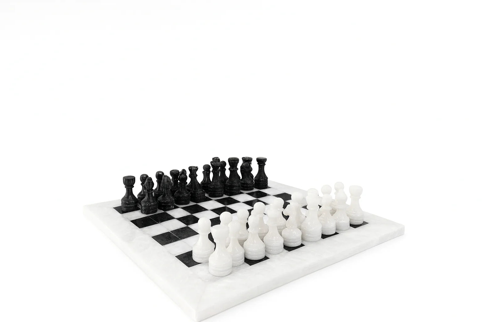 Chess Set (Black & White Marble) 14.5 inches with Velvet Box