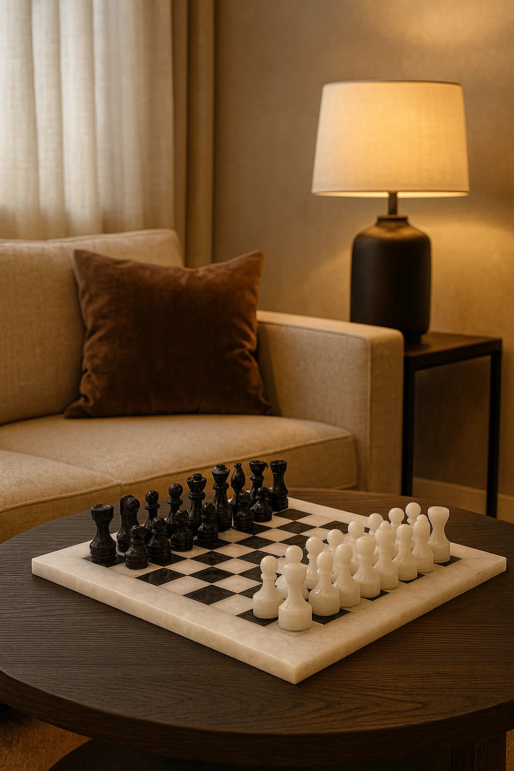 Chess Set (Black & White Marble) 14.5 inches with Velvet Box