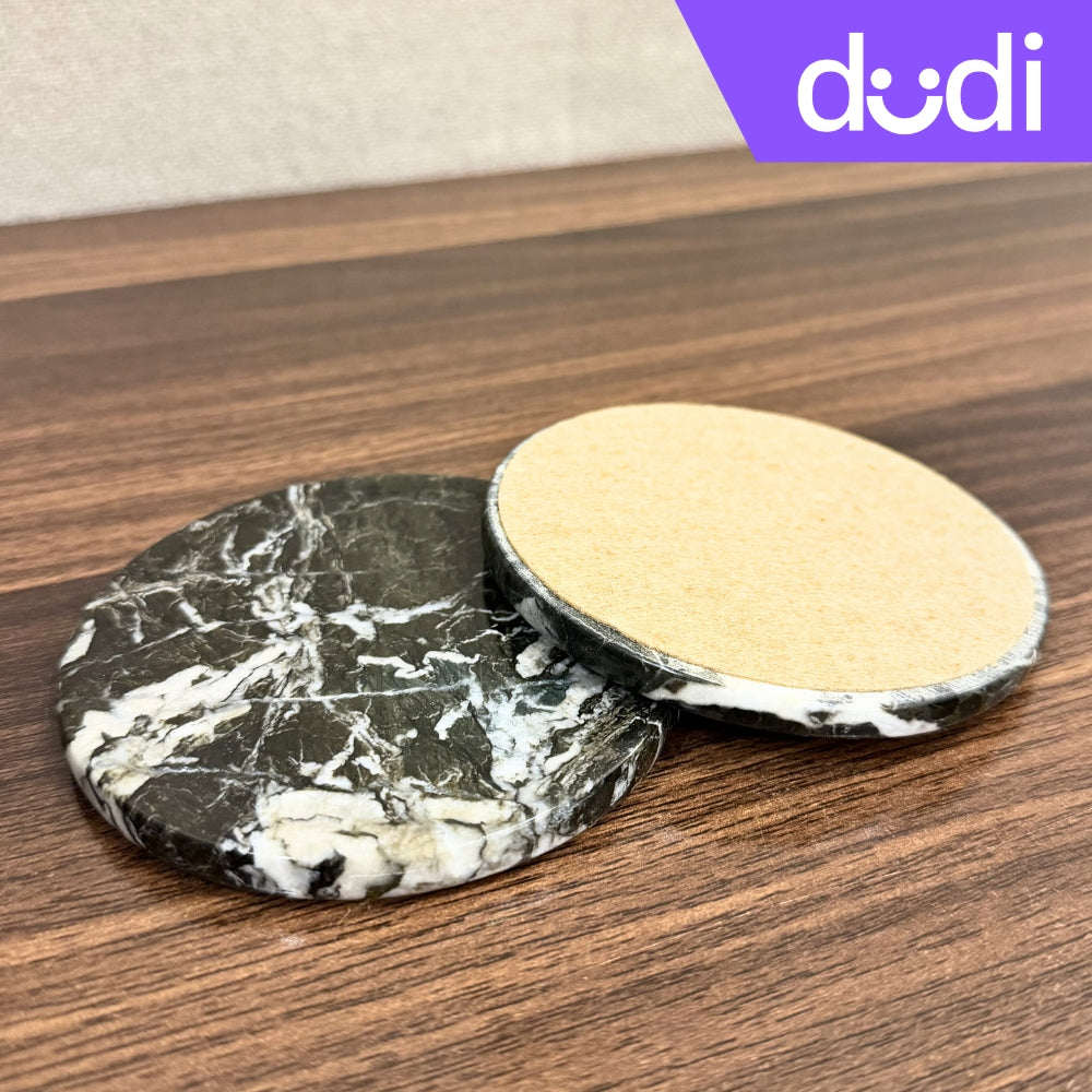 Black Zebra Marble Coaster - 6 Pcs With Holder